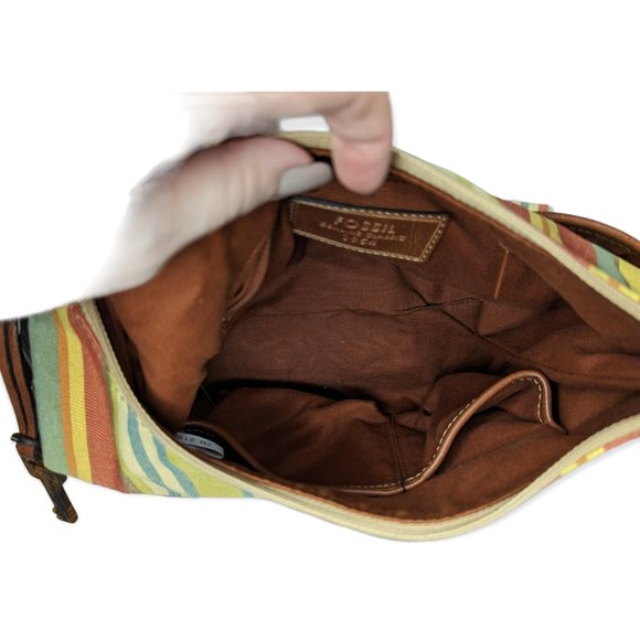 Vintage Fossil Striped Canvas Classic 1954 Hobo Handbag - Picture 12 of 13